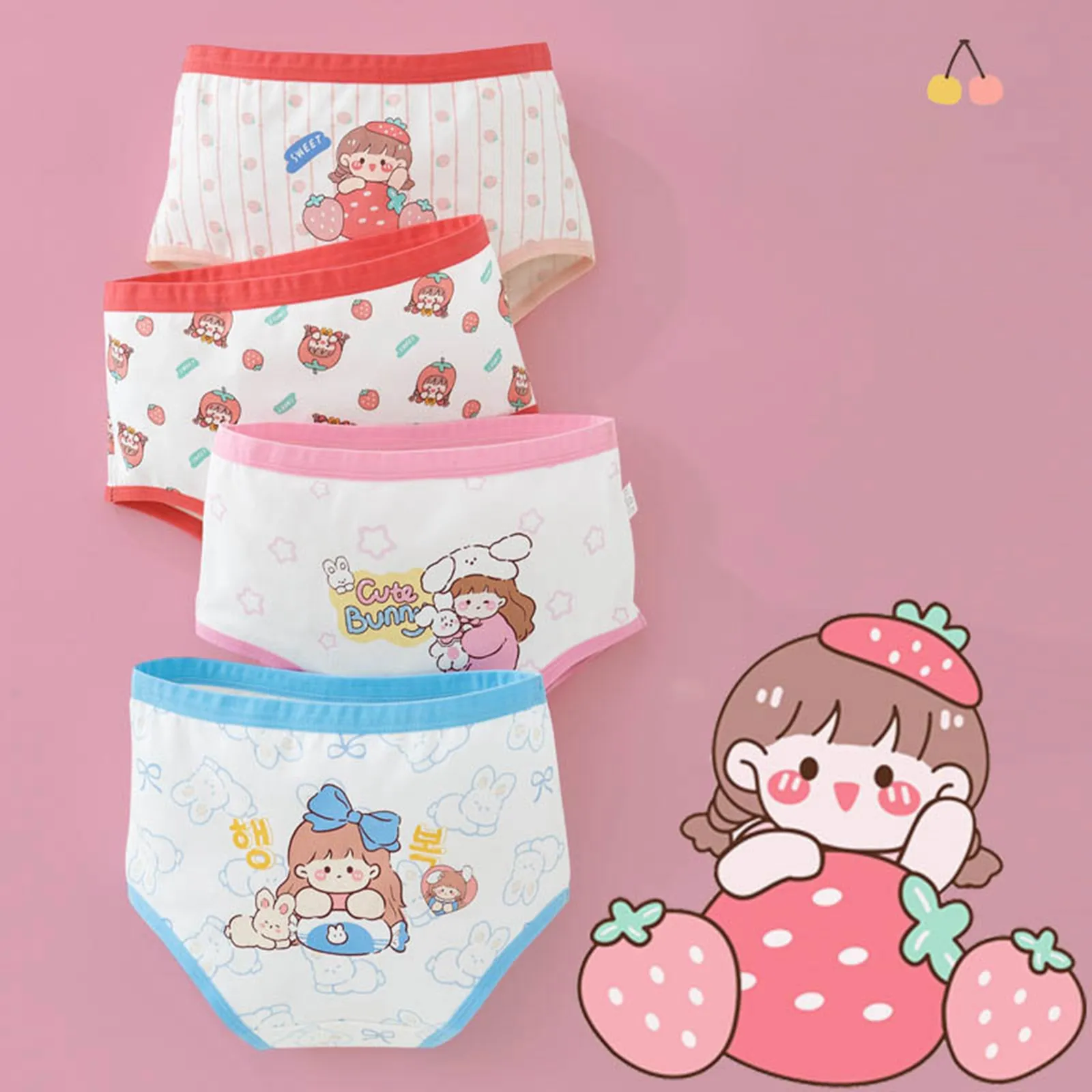 Kids Triangle Breathe Underwear Baby Girls Panties Cotton Cute Cartoon Print Toddlers Briefs Girls Comfy Panties 2-8 Years