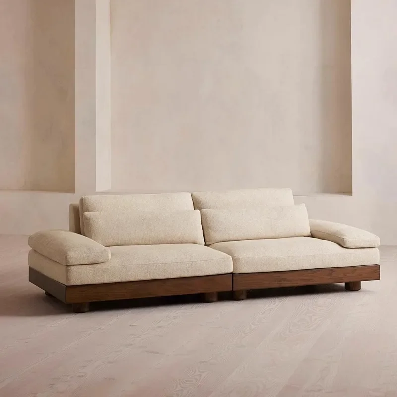 

Italian simple luxury living room solid wood fabric three-person straight sofa