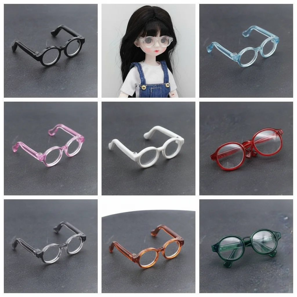 4.5cm Cute Plastic Doll Mini Glasses Miniature Multi-color Round Frame Glasses Clear Lens Eyeglasses Doll Accessory Toy