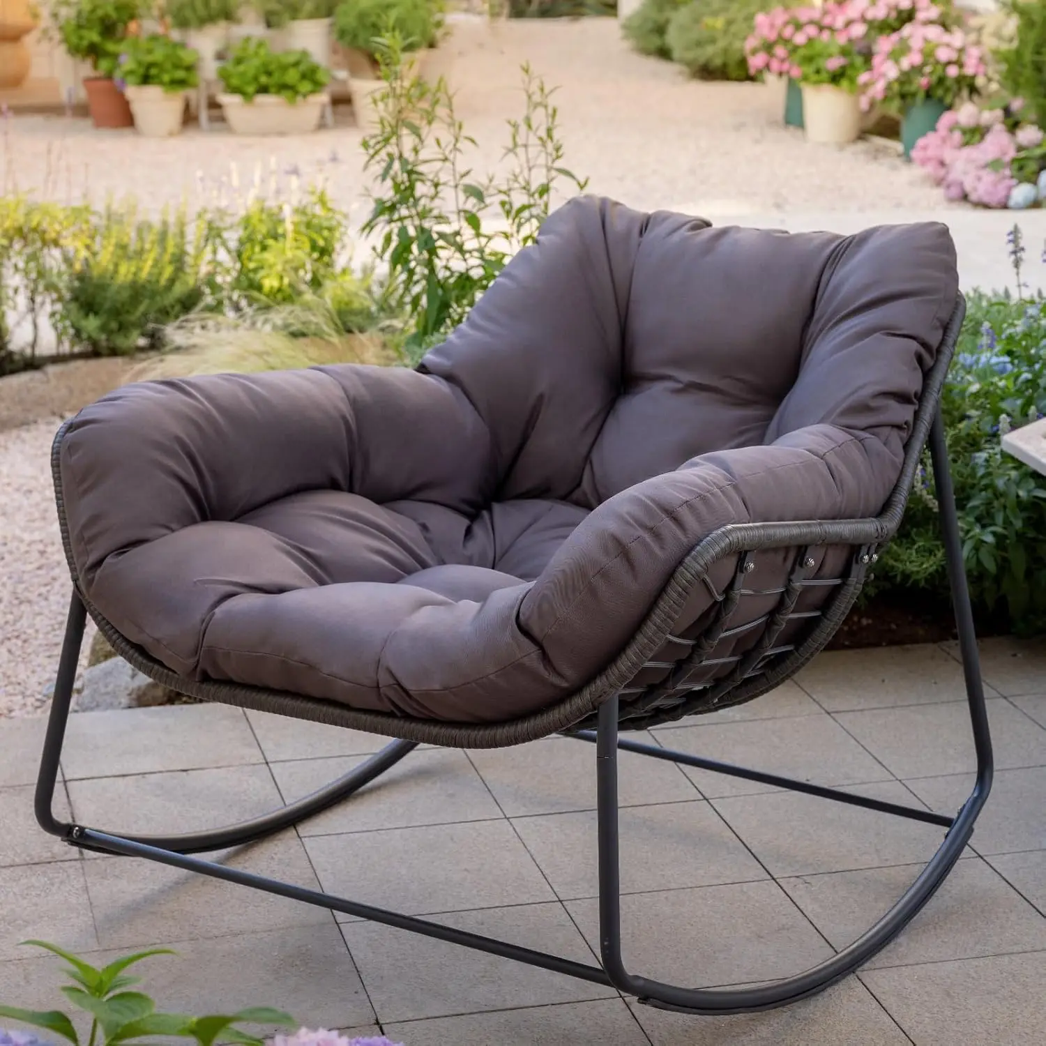 

Кресло-качалка Papasan для улицы в помещении, плетеное уютное кресло с подушкой, большое кресло для чтения на открытом воздухе в патио, стулья-яйца F