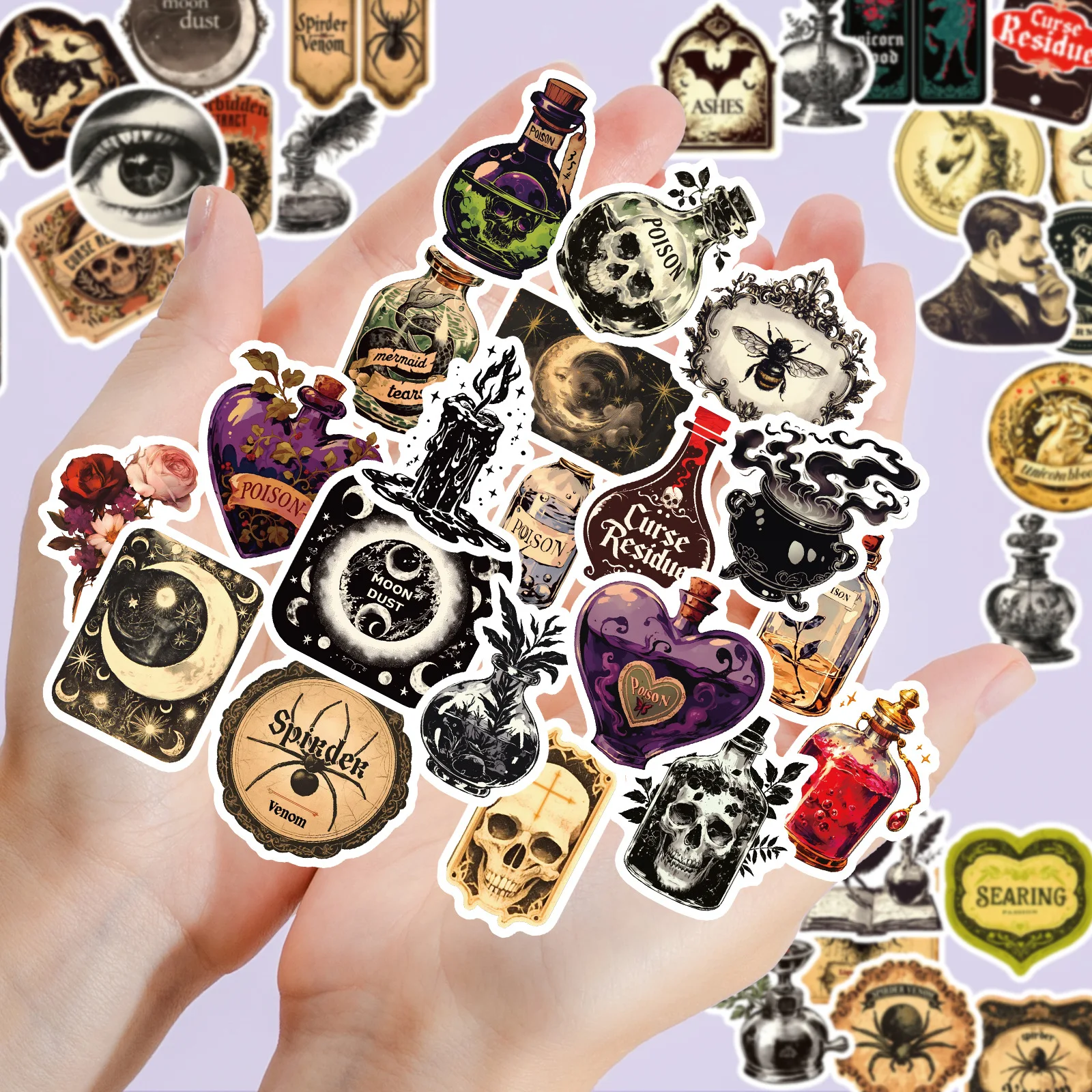 50 قطعة من ملصقات الكتابة على الجدران الصيدلي الإرهاب الجمجمة العنكبوت الغراب الكرتون الرجعية ملصقات الزخرفية شخصية