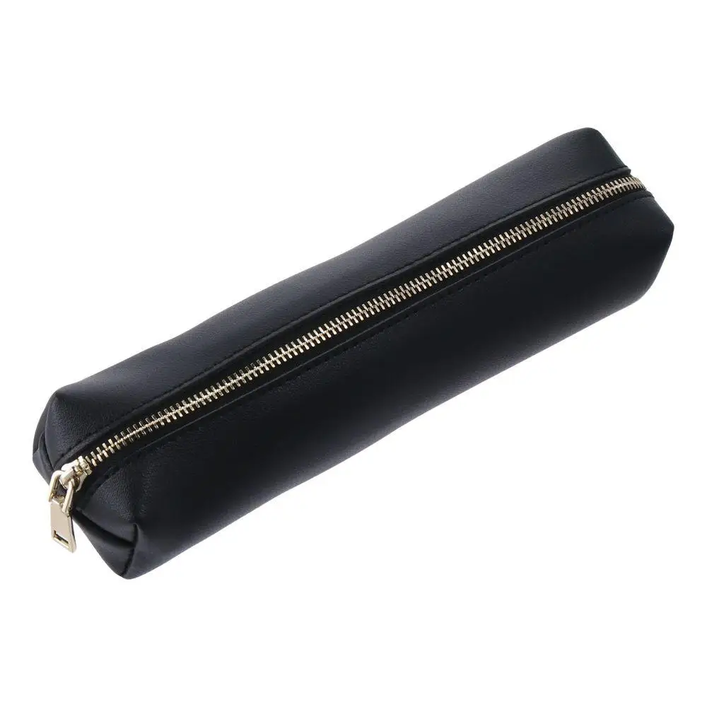 PU Leather Pencil Case Slim Stationery Bag Portable Zipper Bag Makeup Bag Retro Storage Bag Cosmetics Travel Storage