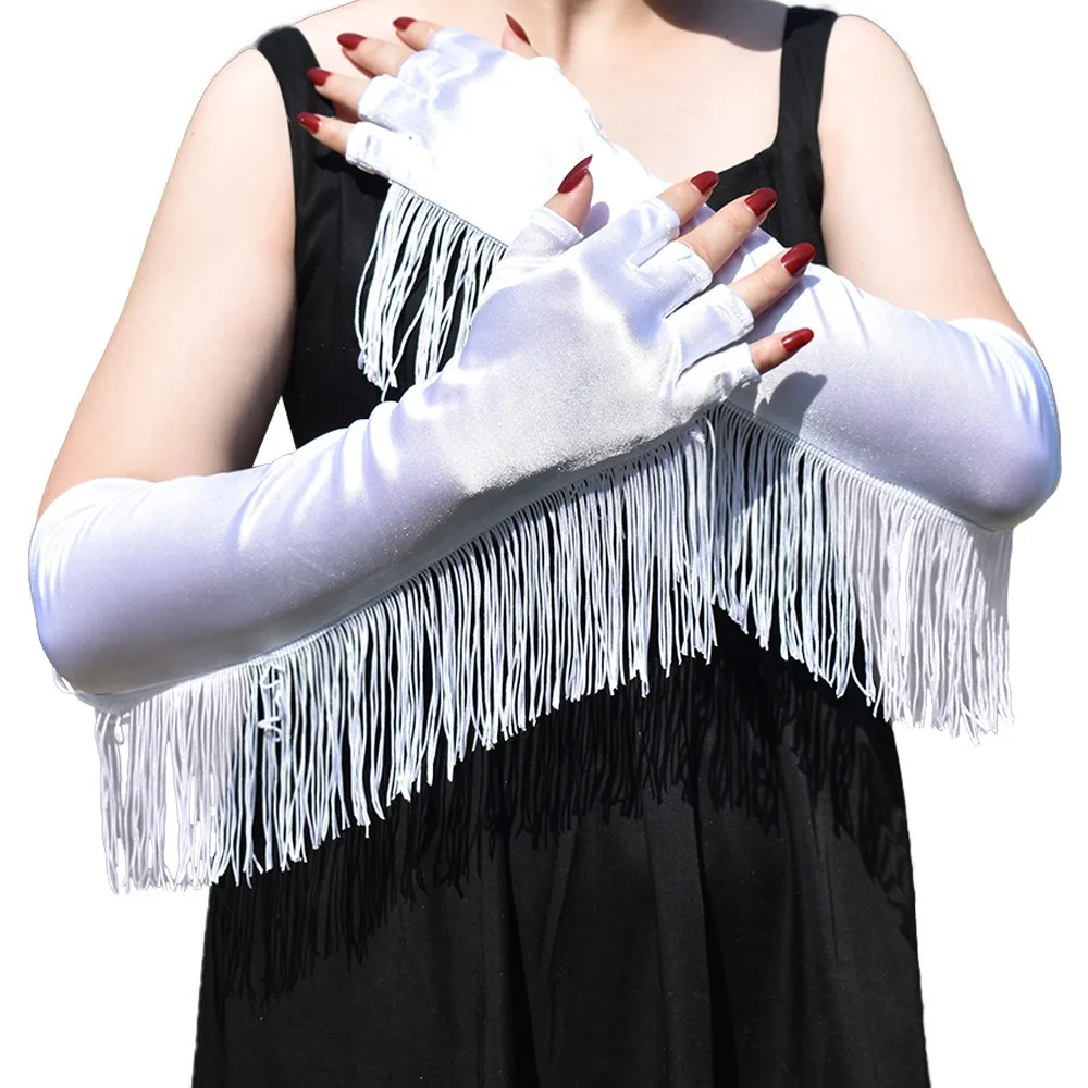 Simple Musical Lady Long Gloves Fashion Tassel Fringe Tassel Gloves Stretch Stage Dance Mittens Nightclub Dance
