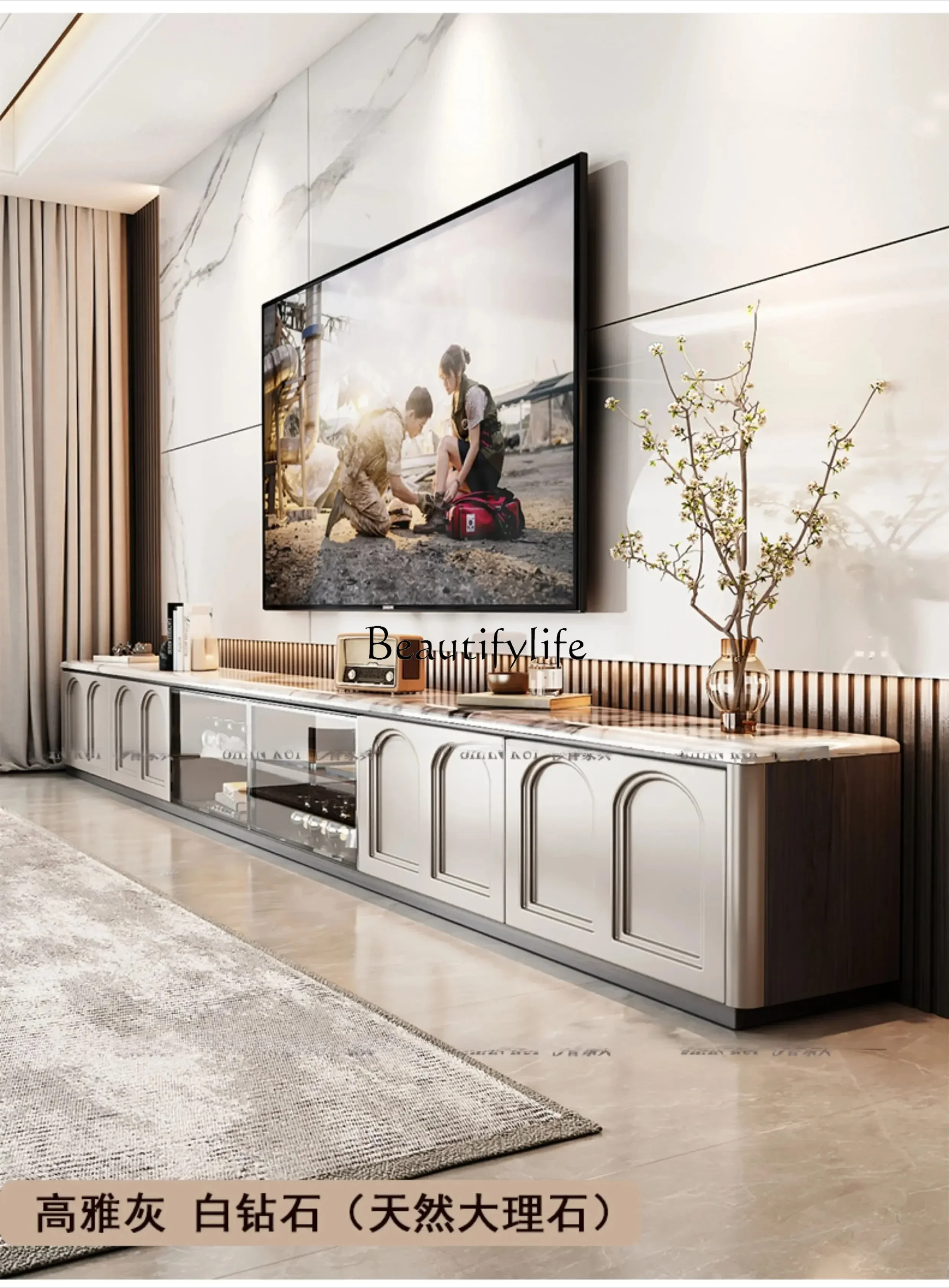

yj15 French natural luxury stone TV cabinet marble light luxury floor-to-ceiling villa modern and simple, living room for home u