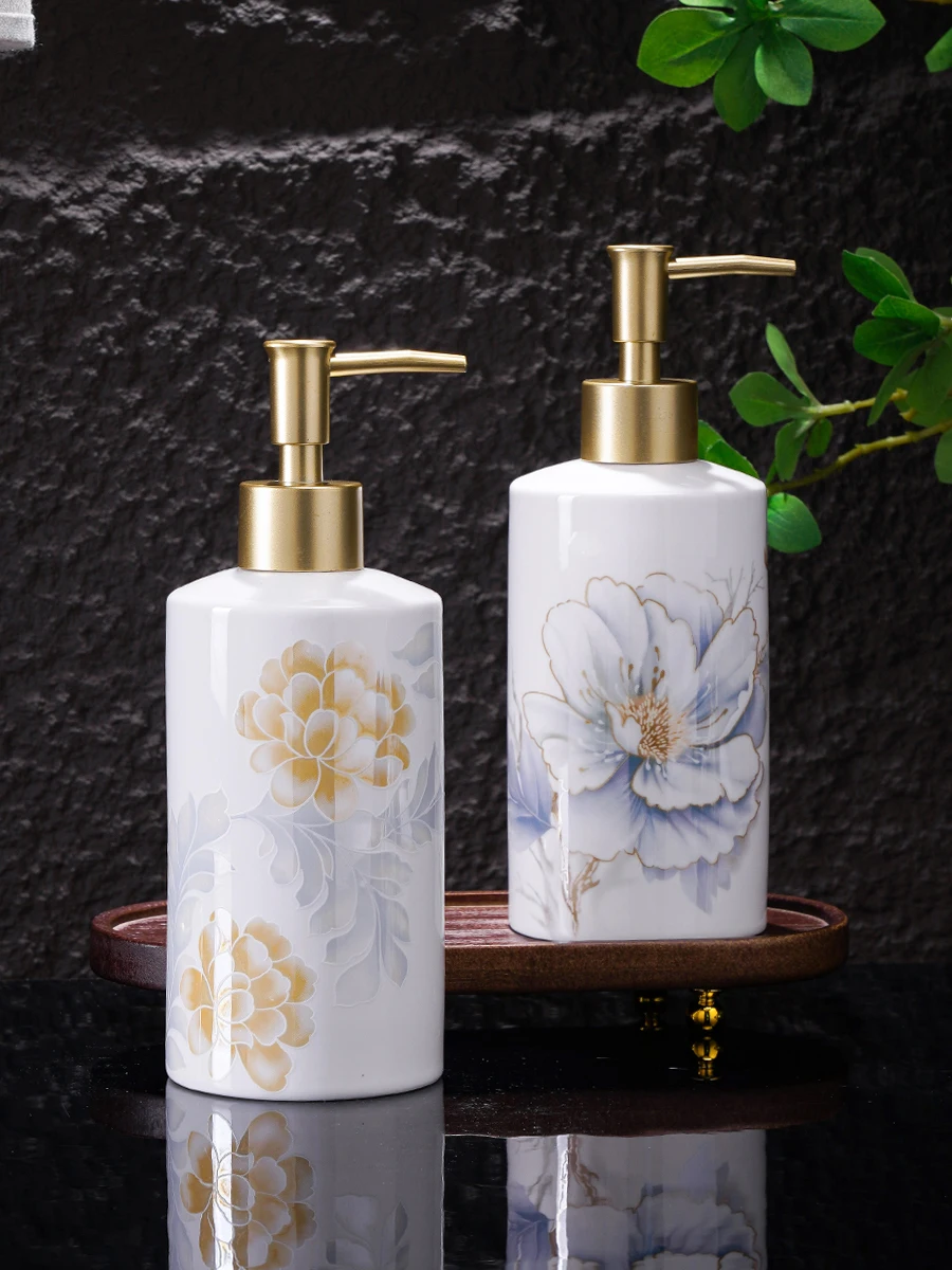 

Керамический дозатор мыла с цветочным принтом, Золотой насос, бутылка для лосьона, аксессуары для ванной комнаты, бутылка для шампуня и душа, аксессуары для ванной комнаты