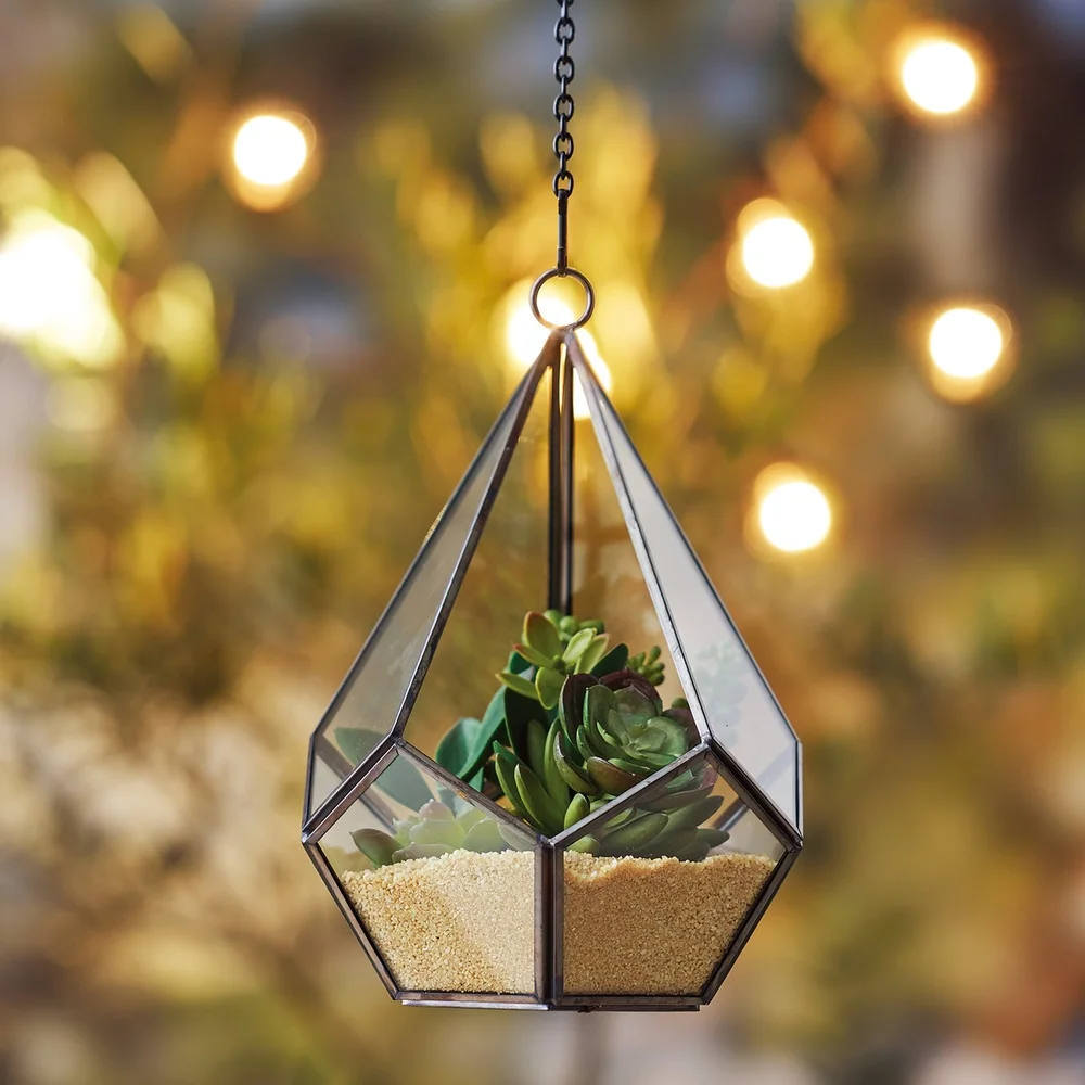 

2 Pack Glass Metal Diamond Hanging Terrarium Geometric Planter Holder Succulents Moss Fern Air Plants Home Decor Gift