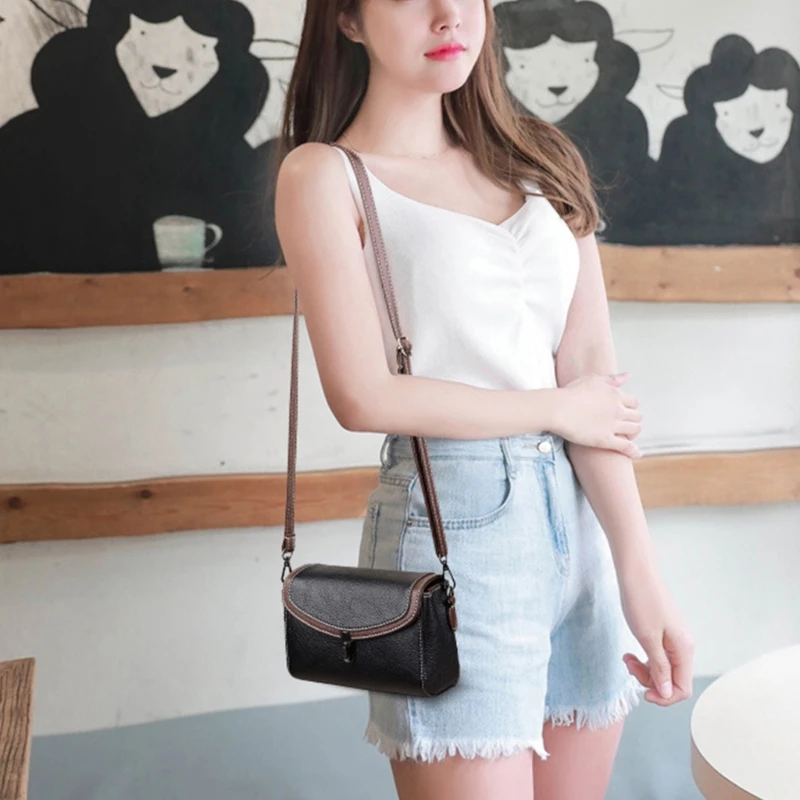 Women Elegant All-match Shoulder Bag with Adjustable Strap Solid Color PU Large Capacity Crossbody Phone Bag for Office Shopping