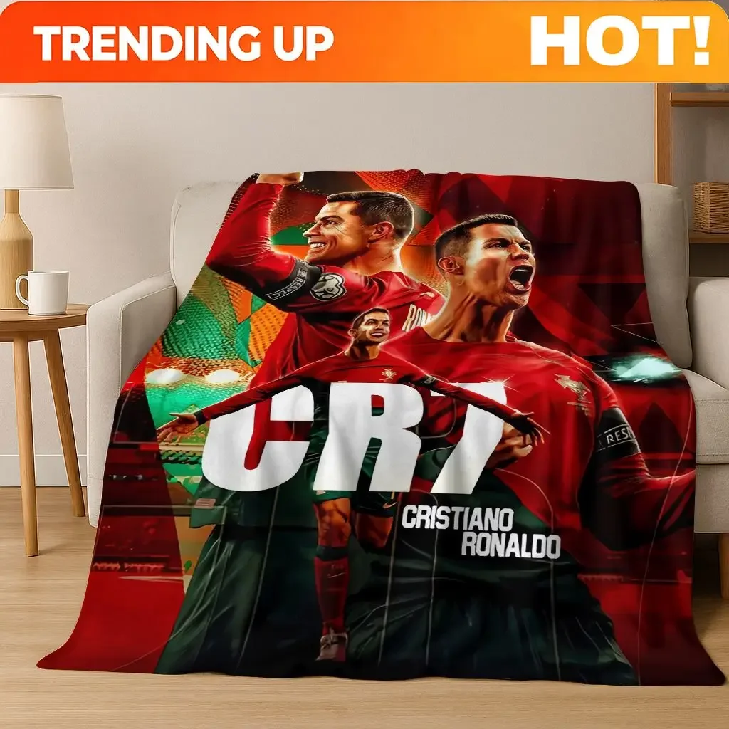 Custom 3D Goat Football Star R-Ronaldo Cartoon Art Flannel Blanket,Cozy Soft Throw Blanket For Home Bedroom Bed Sofa Picnic Cove