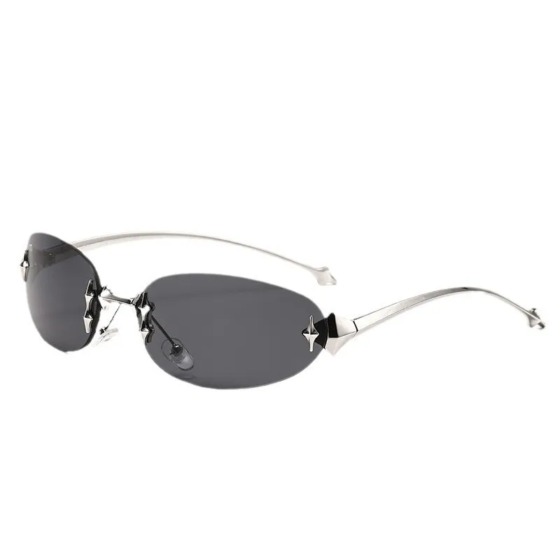 Time-Limited Promotion-Y2g Frameless Oval Metal Sunglasses Hot Girl Street Shooting XINGX Cat's Eye Fishbone Sunglasses image 4