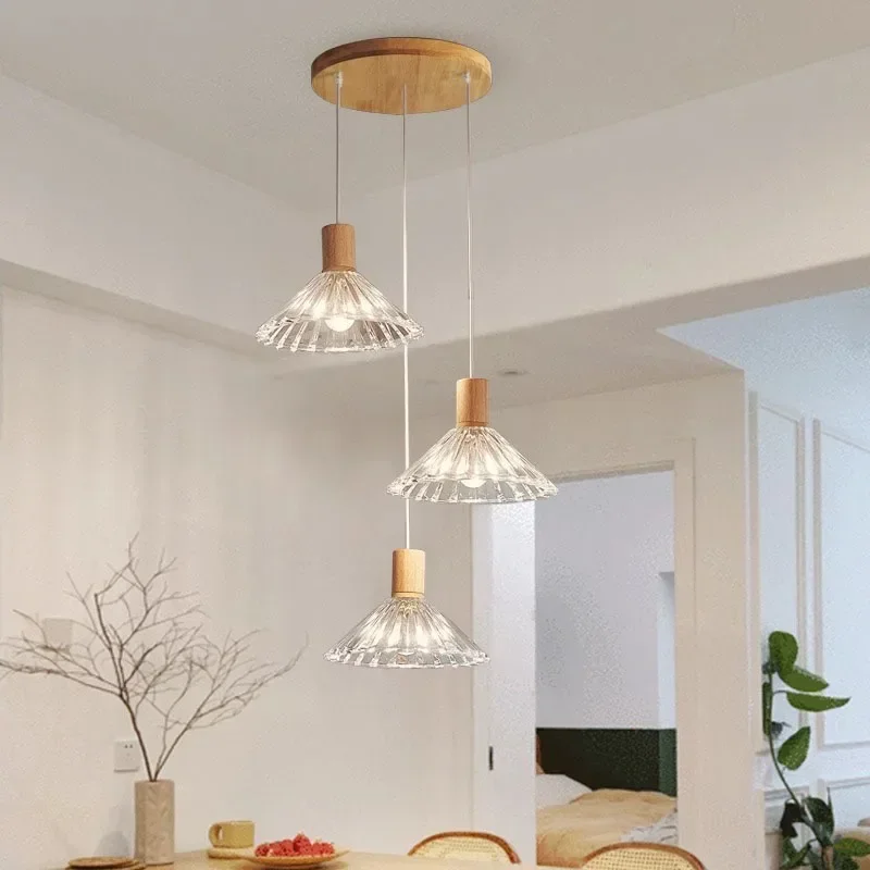 

Винтажный креативный подвесной светильник из массива дерева с прозрачным стеклом для спальни, прикроватной зоны, бара, гостиной, декоративный светильник для ресторана