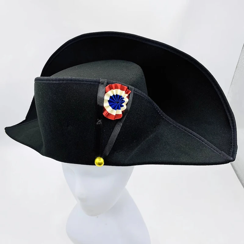 Casquette en laine de style français Napoléon pour homme, chapeau bicorne, noir, accessoires adultes, taille de tête 59cm