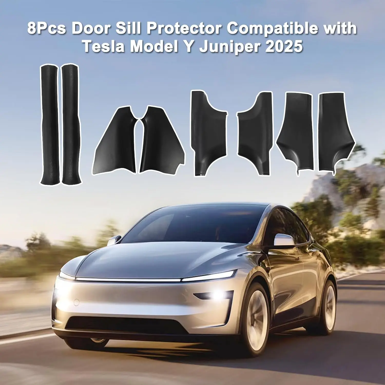 8-teiliger Türschwellenschutz für Tesla Model Y Juniper 2026, Anti-Kick Vollschutz-Türschwellenabdeckung, Neues Model Y, TPE-Material, LHD – Detail 1
