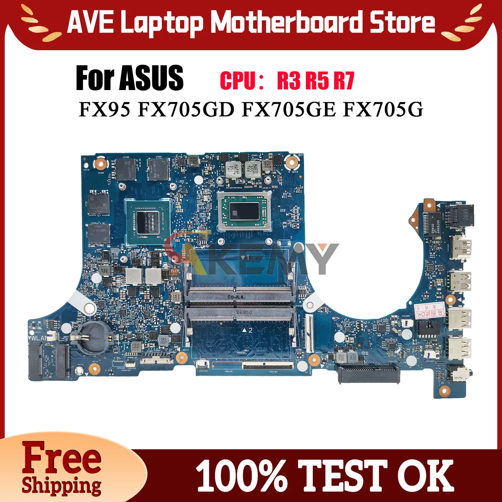 

FX505DT Laptop Motherboard For ASUS TUF Gaming FX705D FX95D FX505D FX705DT FX705DD Mainboard W/ R3 R5 R7 CPU tests OK fast ship