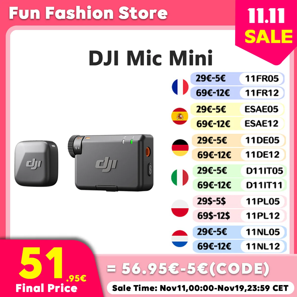 DJI-Microphone sans fil avec suppression intelligente du bruit, micro mini (2 TX + 1 RX ) / (1 TX + 1 RX), audio de haute qualité