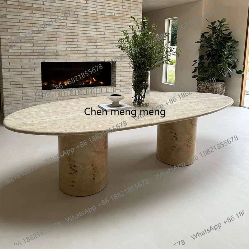 

Wabi-sabi style natural travertinestone round dining table vintage stone dining table marble