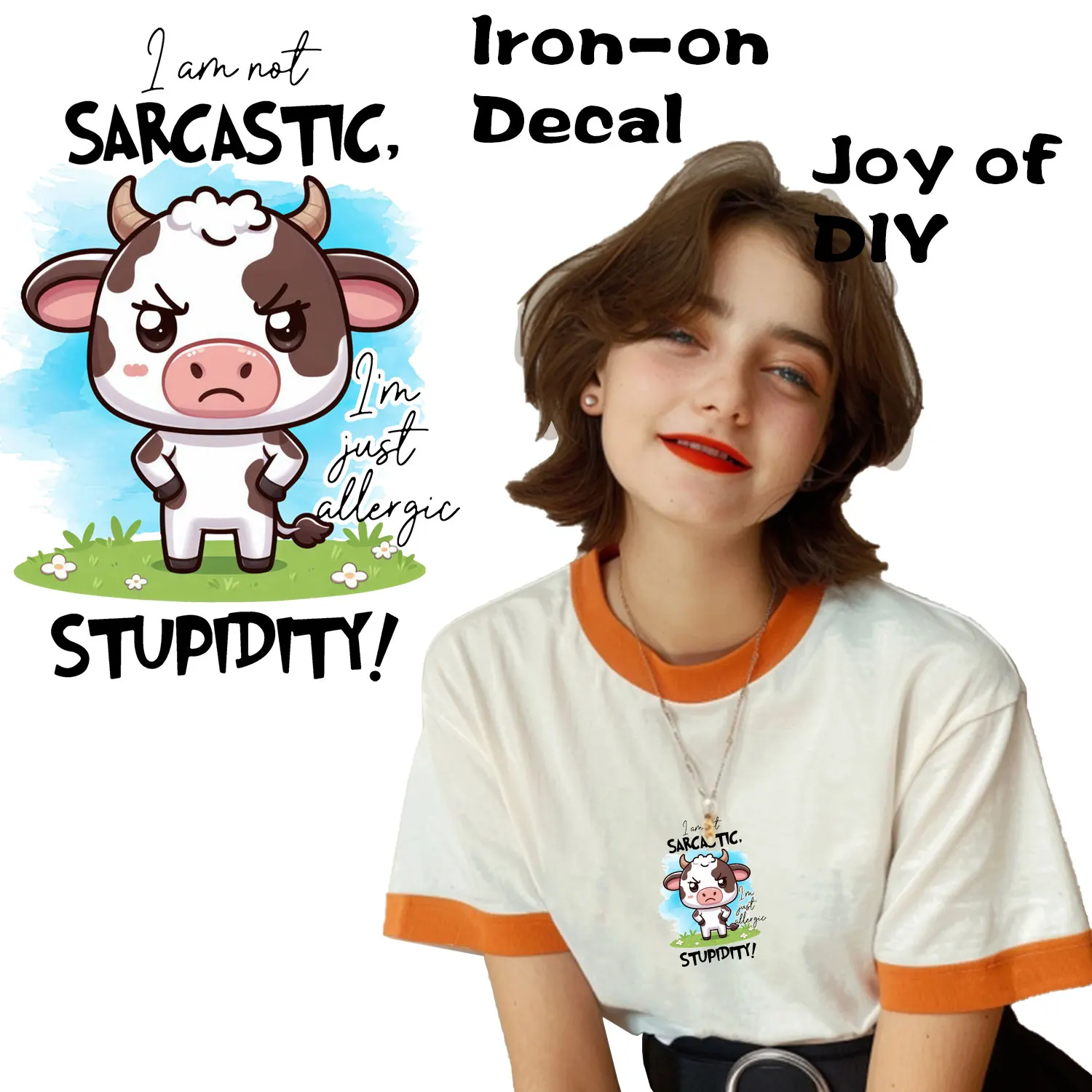 Iron on Decals Cute Playful Dairy Cow Cartoon Sticker for Cloth  Durable Heat Transfer Prints Versatile DIY Decoration