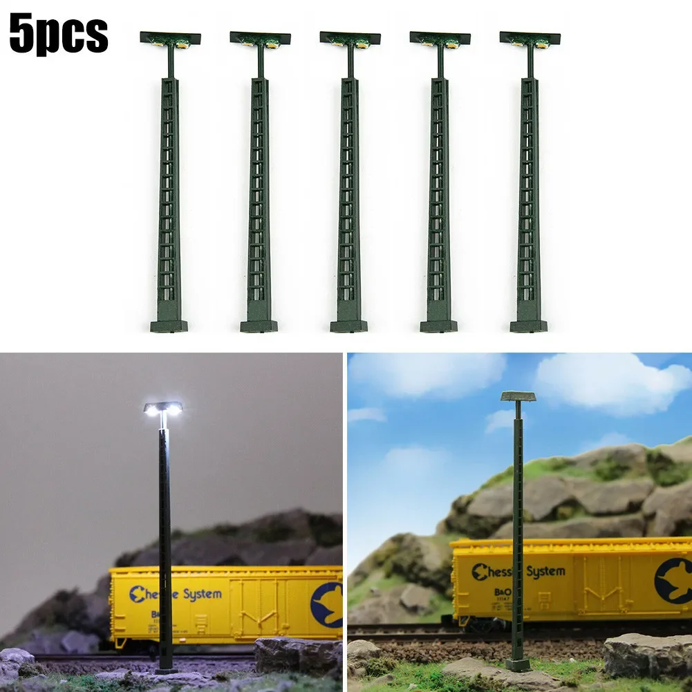 5Pcs 1: 160 Model Street Lights Layout Lamppost Railway Train Garden Playground Scenery Led Lamp Lighting 3V Lattice Mast Light