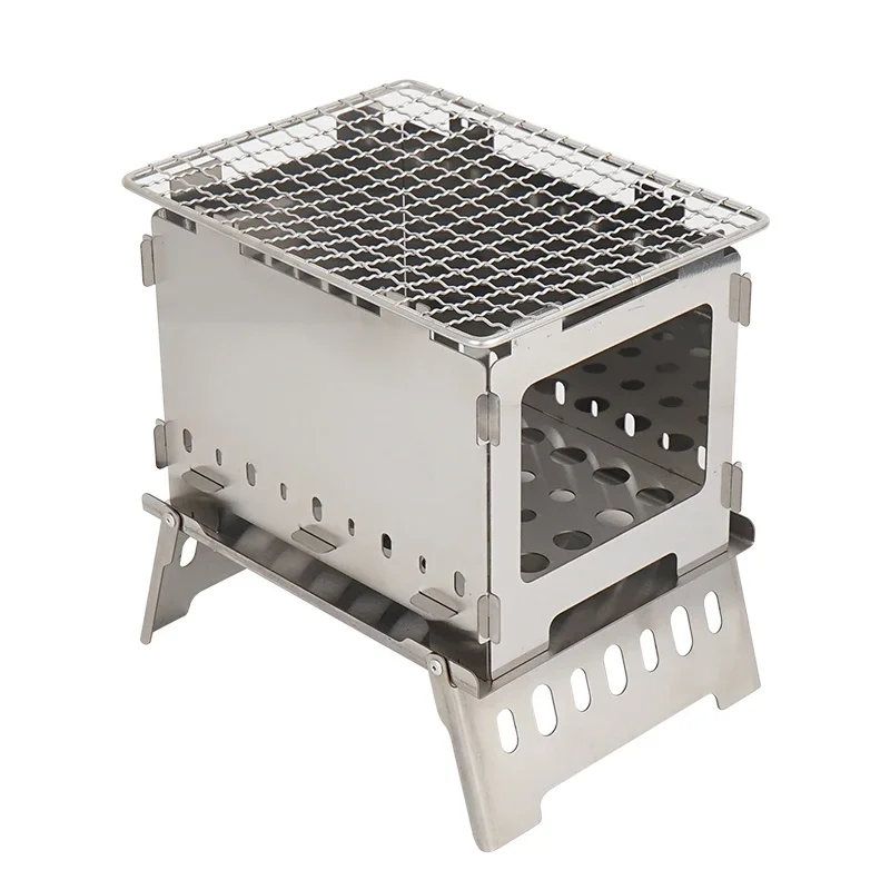 Outdoor Folding Card Stove Barbecue Rack Camping Windproof Burning Fire Station Portable Charcoal Firewood Barbecue Stove