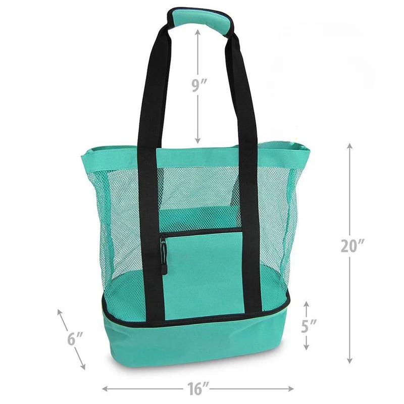 Large Mesh Beach Cooler Bag Outdoor Camping Picnic Bag Storage Bag Drink Food Cooler Tote Bag Thermal Insulation Lunch Box