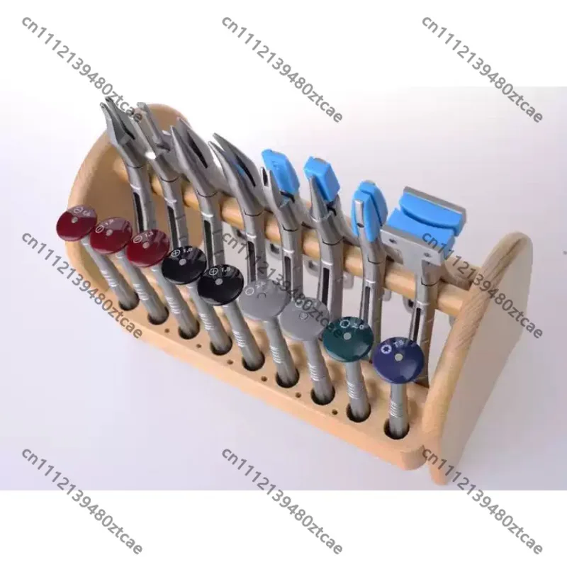 Kit Including Spring Pliers, Screwdrivers And Solid Wood Tool Holder For Eyewear Frame Assembly Adjustment Maintenance Work