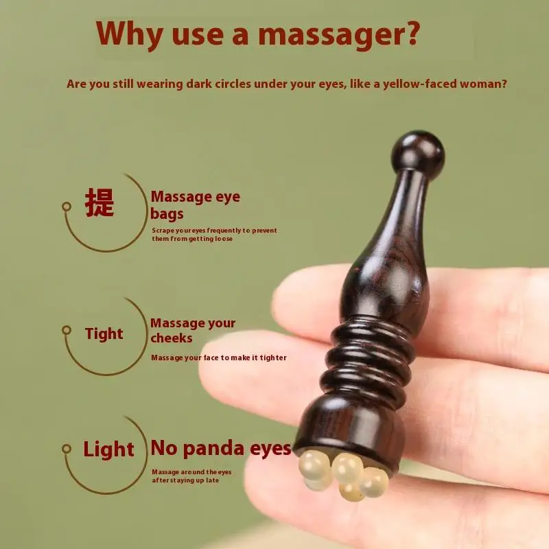 Fotografia 6: 1 Unidade Bastão de Massagem Facial de Sândalo com Cinco Contas em Formato de Vagem de Lótus, Ferramenta Gua Sha para Cuidados com a Pele do Rosto, Reduz Inchaço