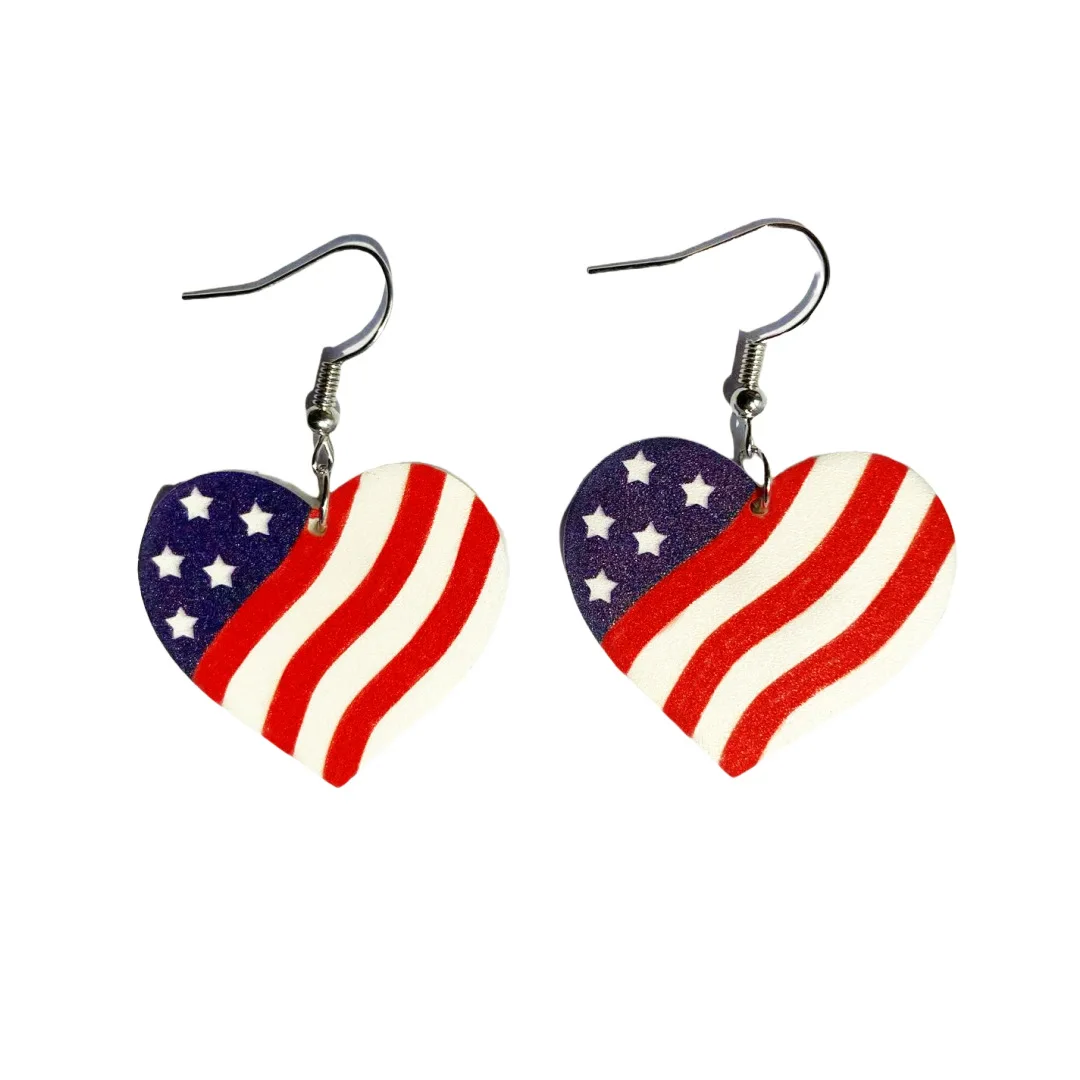 60 Pairs Blue Red White Star and Stripes Independence Day Dangle Earrings for July 4th. Patriotic Jewelry Gifts Wholesale