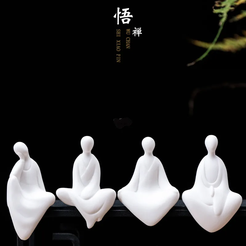 Creative Ceramic Handmade Mini Phaseless Buddha Tea Ceremony Tea Tray Accessories Zen Character White Porcelain Bonsai Home