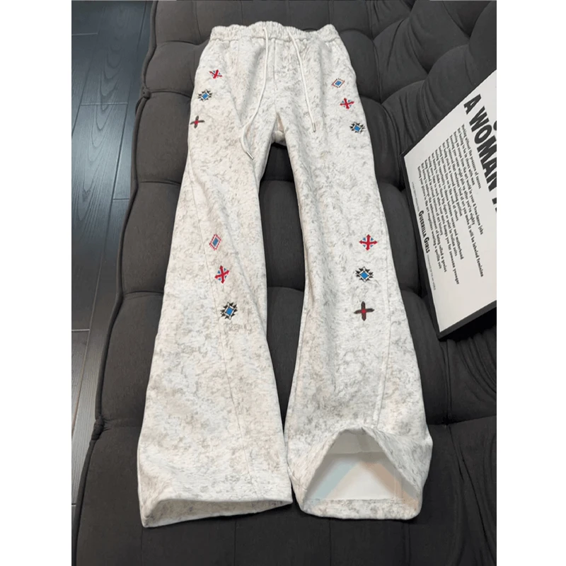 

Мужские спортивные брюки прямого кроя с подкладкой, вышивкой, длиной до щиколотки, свободного кроя, из смесового полиэстера и хлопка