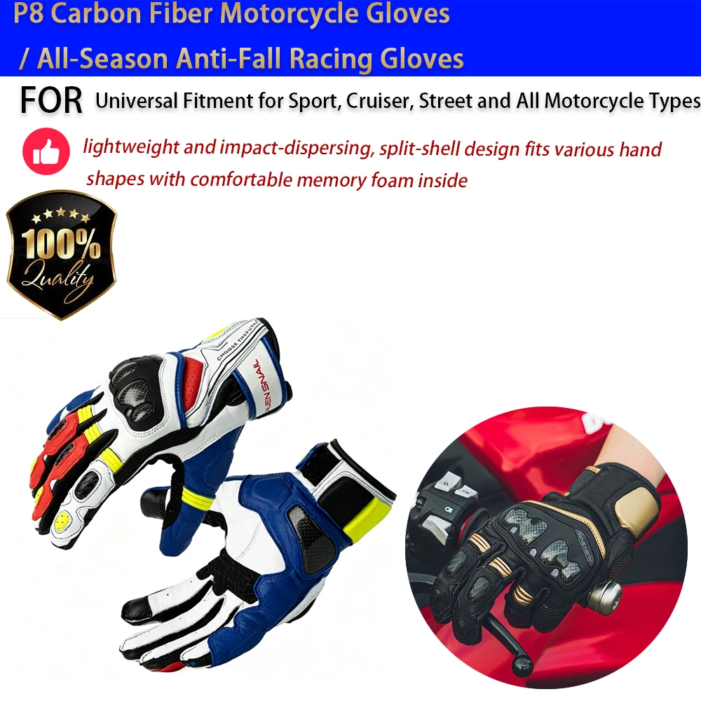 For Motorcycle Carbon Fiber Gloves Anti-Fall All-Season Racing Touchscreen P8 No-Drill Accesorios Moto