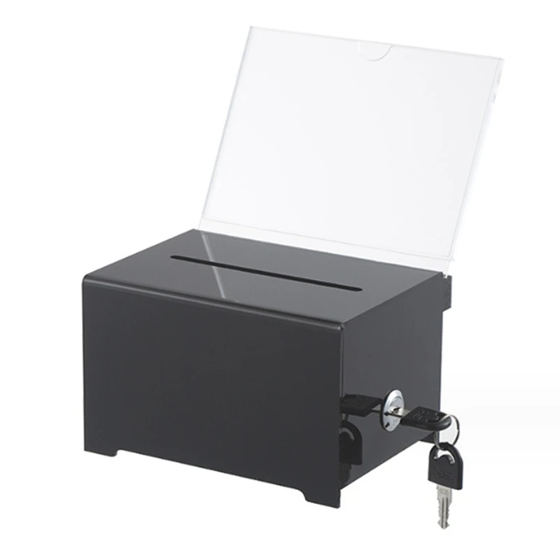 1 Pack Donation Box With Lock Ballot Box With Sign Holder Suggestion Box Acrylic Black For Fundraising, Donation