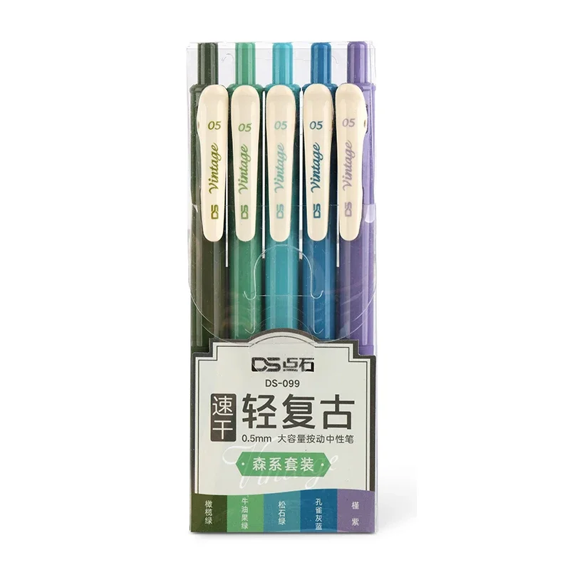 5-Pack Retractable Colored Gel Pens Quick Dry Ink 0.5mm Vintage Pen for Planner Drawing School Office Stationery