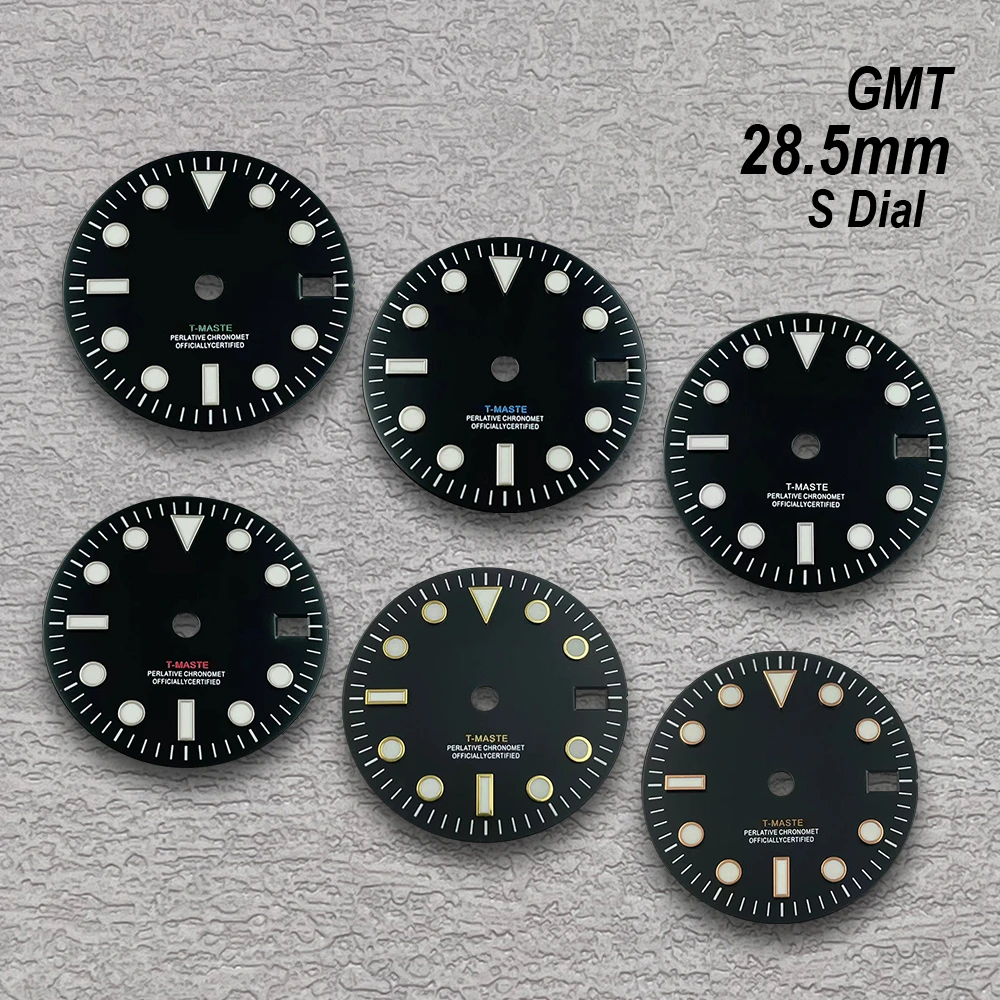 28.5mm GMT Print S Dial Fit NH34 Japanese Movement Ice Blue Luminous Watch Modification Accessories