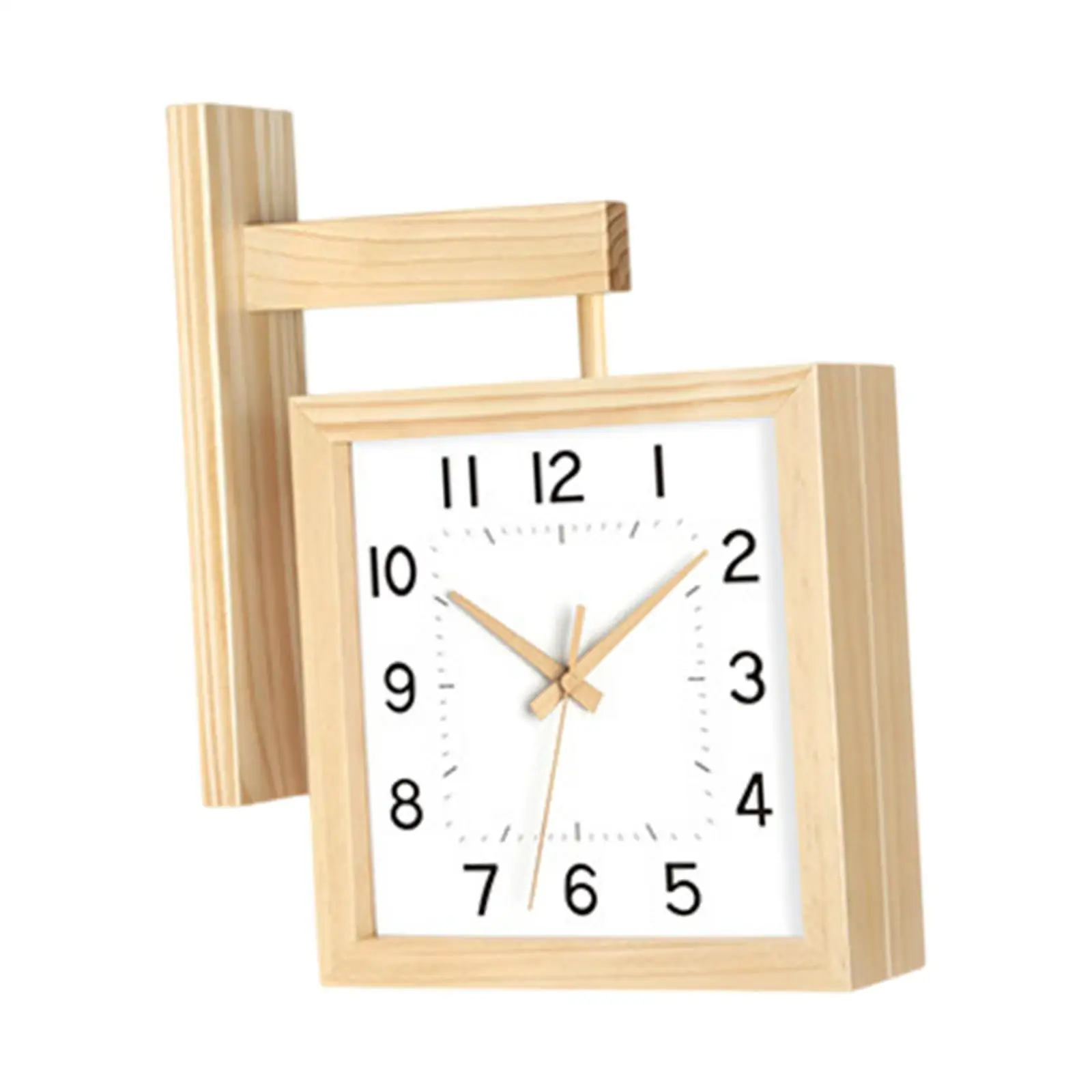 Creative Wooden Square Wall Clock Modern Hanging Easy Use Noiseless Wall Clock for Living Room Bedroom Office