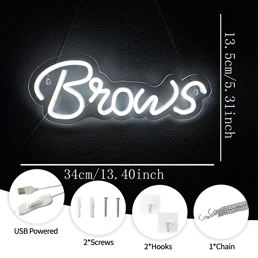 Brows Neon Signs Light LED Light Sign Beauty Salon LED Light up Sign Eyebrow Tattoo Light up Sign Wall Art Decoration Neon USB