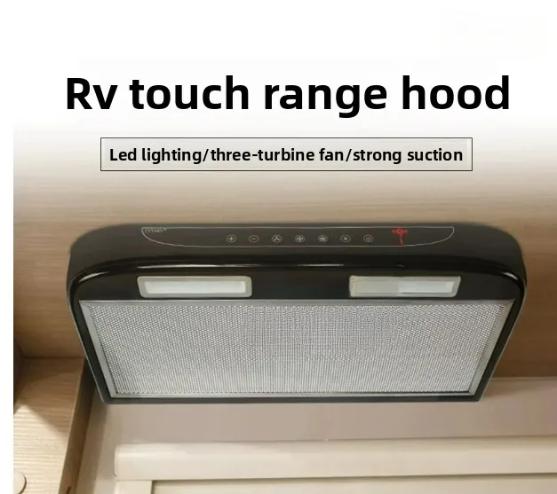 12V RV Range Hood Touch Switch with LED Light Removable Cleanable for Camper Caravan Kitchen