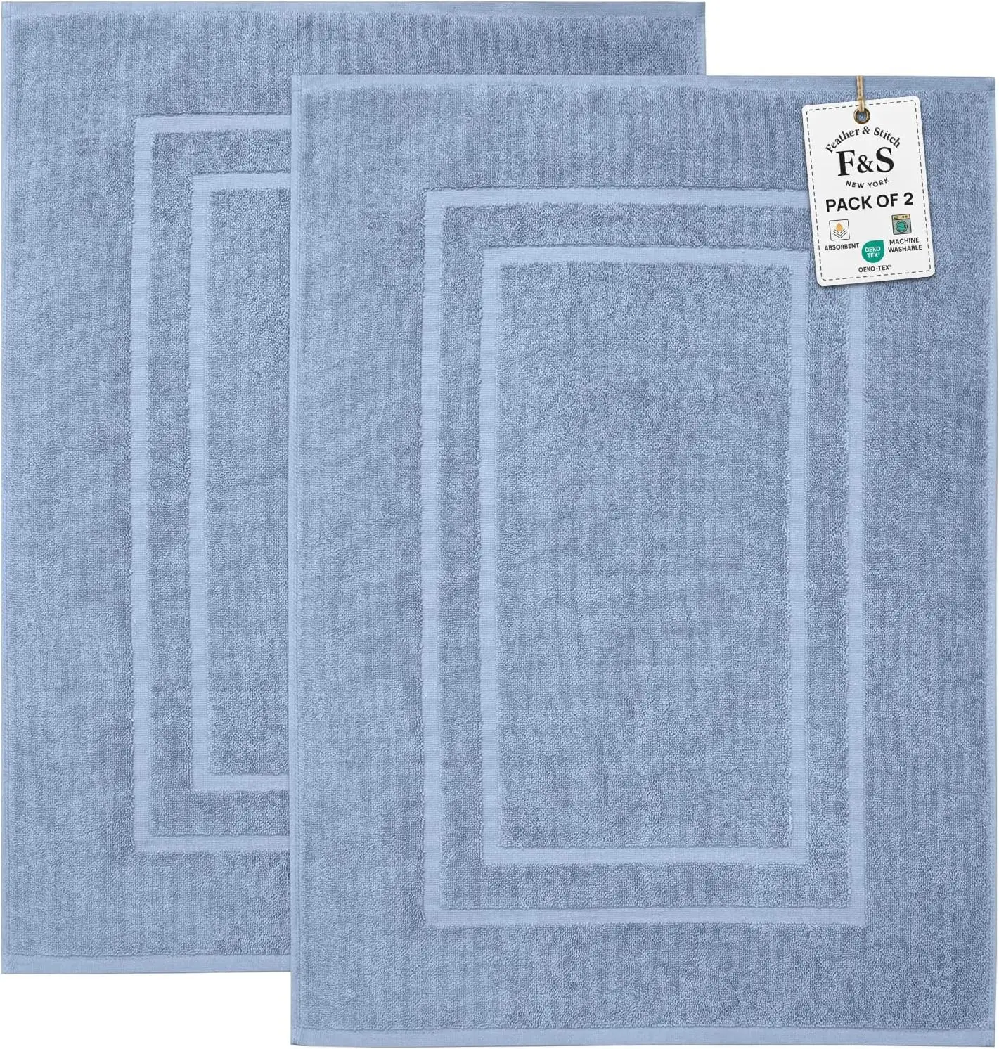 

Soft Absorbent Cotton Terry Bath Mats, 30x21 Inch Washable Shower Floor Mats in Pool Blue