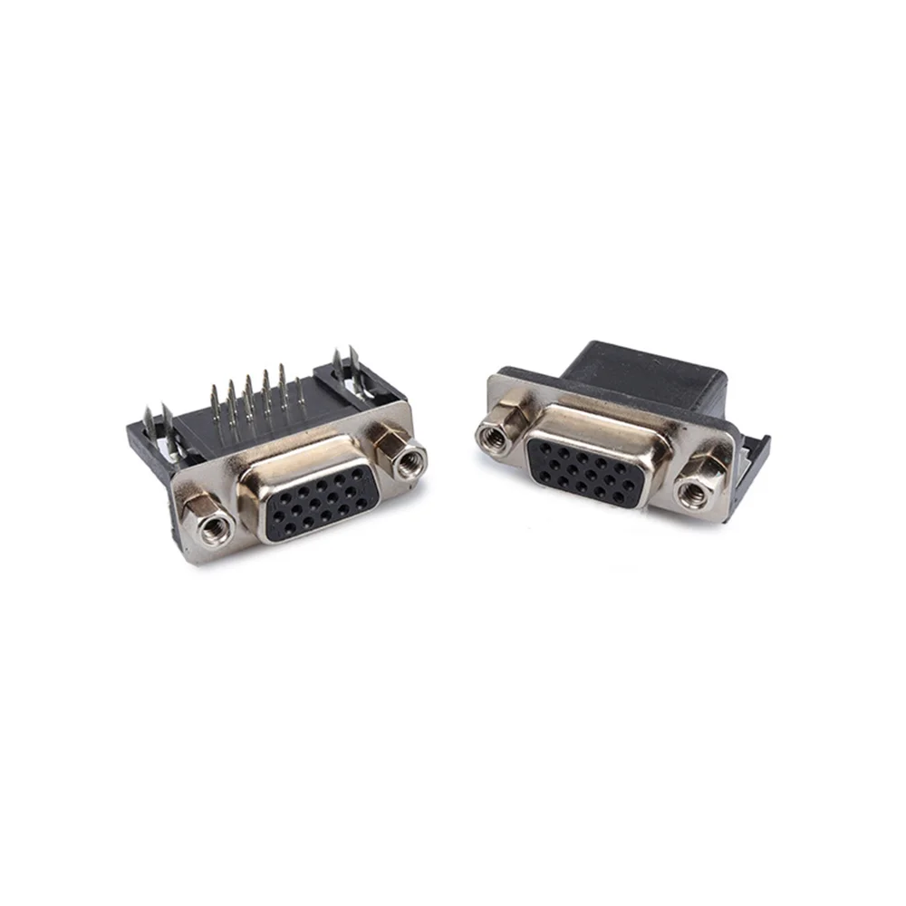 5/10PCS DR15 Female PCB Mount D-Sub 15 Pin VGA Type 8.89 PCB Connector 3 Rows 90-Degree Bent Needle DB15