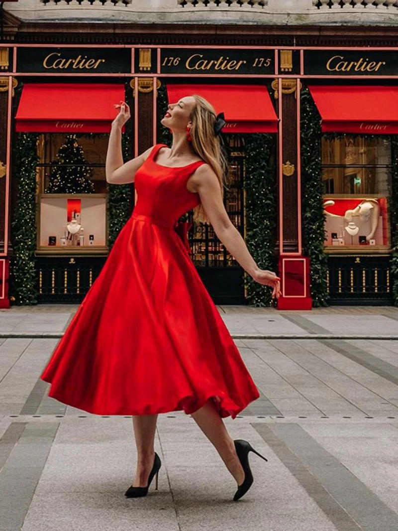 Vestido de fiesta rojo con apliques de lazo para mujer, faldas informales para niña, Vestidos elegantes con volantes para fiesta de cumpleaños, Verano