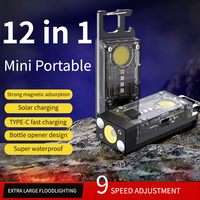 Mini EDC Solar LED Flashlight Portable Multifunctional Keychain Torch USB Rechargeable COB Camping Lantern with Strong Magnetic