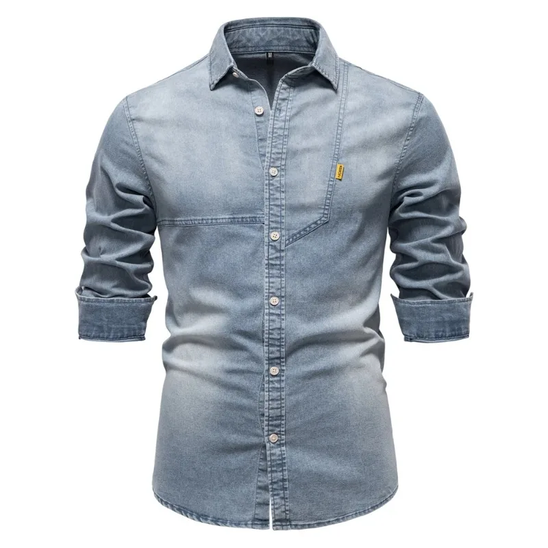 

Men's Quality Cotton Denim Slim Fit Long Sleeve Cowboy Style Shirt For Men Spring Casual Men's Shirts