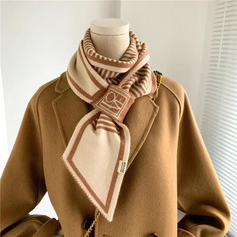 Luxury Brand Knitted Scarf for Women Warm Cashmere Neckerchief Foulard Ladies Neck Tie Small Skinny Scarves Bandana Echarpe