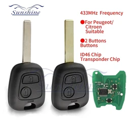Kluczyk samochodowy Sunshine 2-przyciskowy pilot zdalnego sterowania 433 MHz ID46 Chip do Peugeot 307 Citroen C1