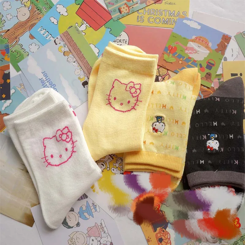 

4 Pairs Sanrio Y2K New High Quality Hello Kitty Women's Socks Kawaii Cartoon Comfortable Soft and Exquisite Casual Medium Socks