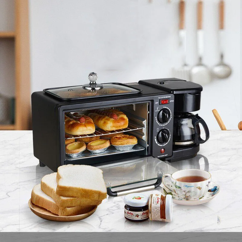 Estación de desayuno 9L con cafetera, horno 3 en 1 y sartén, máquina multifuncional para desayuno con temporizador y control de temperatura, 220V