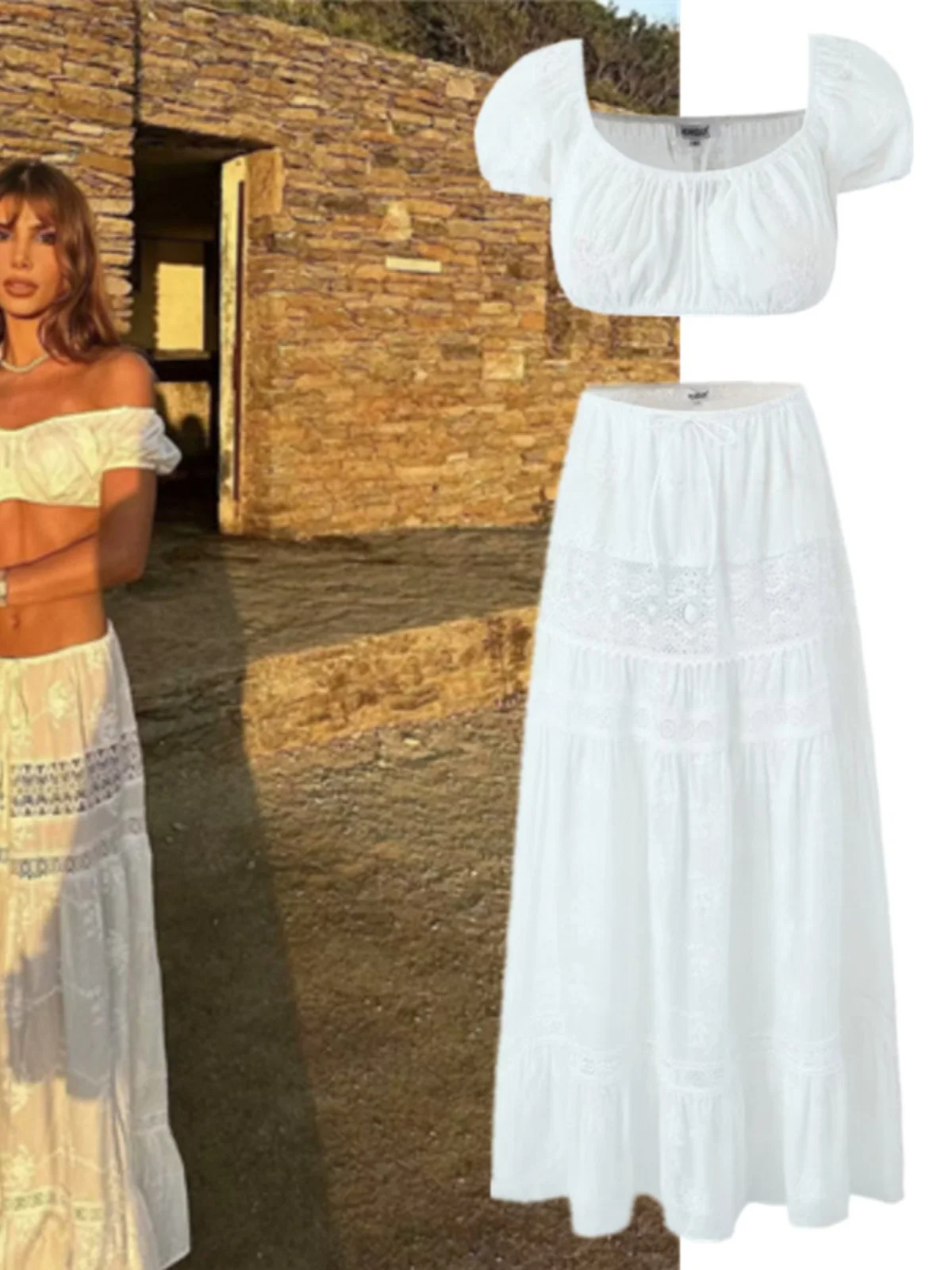 

Кружевной наряд Vaion, сексуальный топ на одно плечо, бальная юбка-миди с эластичной резинкой на талии, модный комплект Faion, лето 2024