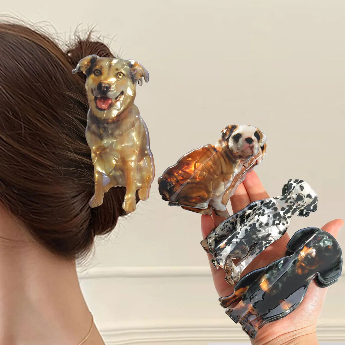 

1 шт., персонализированный жемчужный зажим для домашних животных, такса Далуматиан, бульдог, коллекция собак, заколка для волос с принтом для девочки