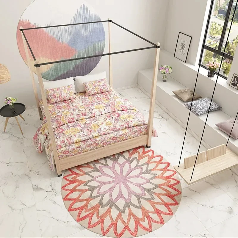 

Fashion Simple Nordic Abstract Geometric Flower Orange Blue Round Bedroom Living Room Carpet Hanging Basket Chair Floor Mat