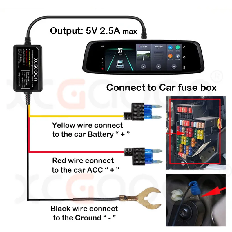 Hardwire Cable Wire Kit 12V-24V To 5V 2.5A Mini Micro Type-C USB Power Cable For DashCam Car Camera DVR Video Recorder