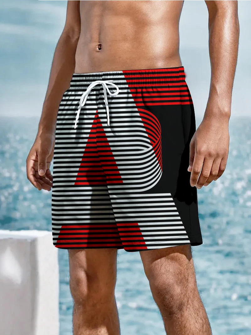 Fashion Creative Stripe 3d Digital Printing Shorts Summer Men's Oversize Swimming Beach Shorts Loose Casual Quick Drying Shorts