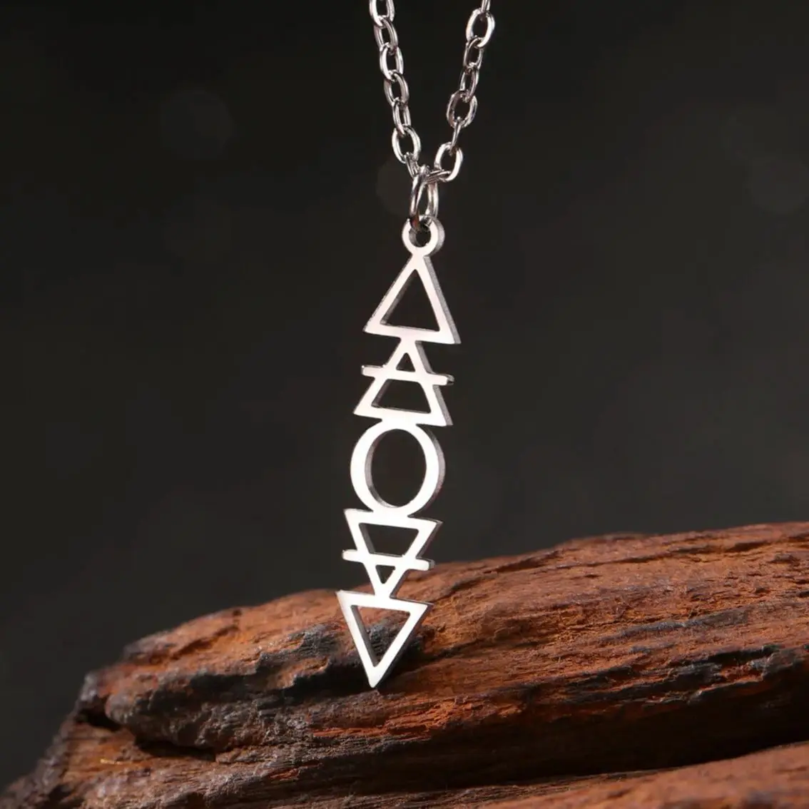 LIKGREAT 4 Alchemical Symbol Element Collection Necklace for Women Men Stainless Steel Earth Air Water Fire Jewelry Vintage Gift